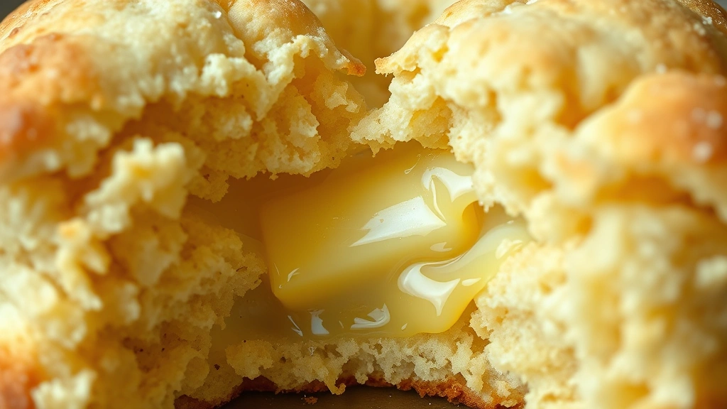 detail: close-up cross-section of a warm split angel biscuit showing tender flaky layers with butter melting inside, photorealistic, soft natural light, no text