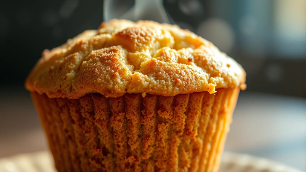 detail: extreme close-up of single warm applesauce muffin with cinnamon-spiced crumb visible, steam rising gently, shallow depth of field, soft natural light highlighting tender texture and golden top