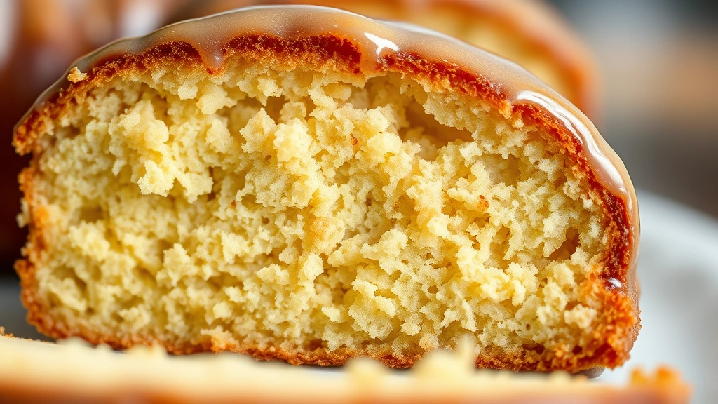 detail: close-up cross-section of rum cake slice showing moist tender crumb, glistening glaze coating, macro photography, natural daylight, no text