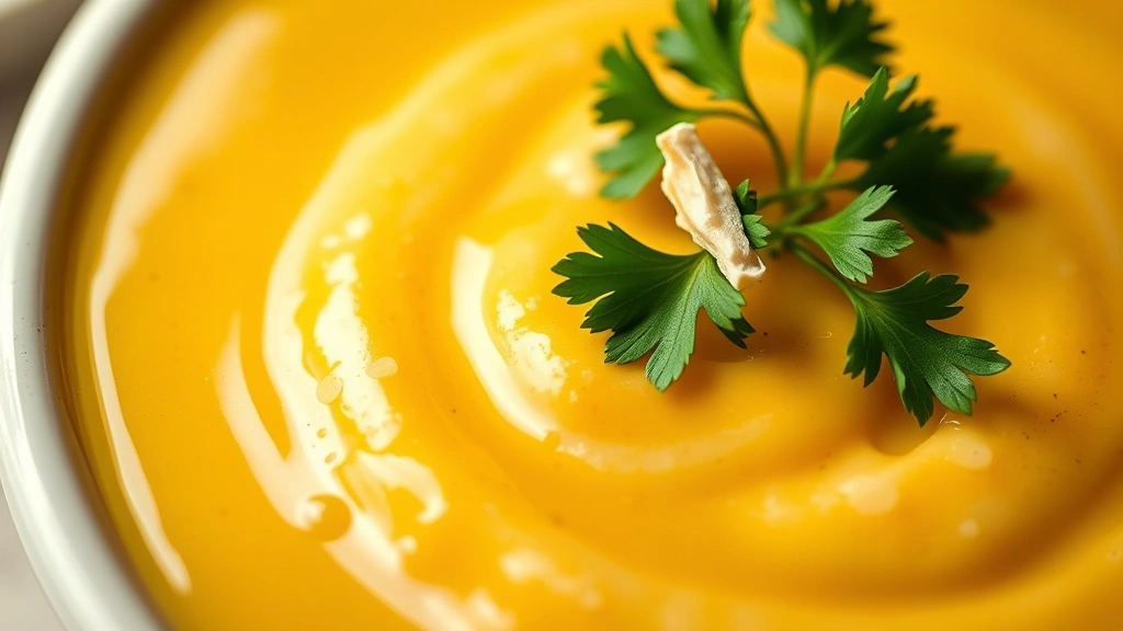 detail: close-up of bagna cauda sauce with fresh parsley garnish and white truffle oil drizzle, creamy golden texture, shallow depth of field, elegant presentation