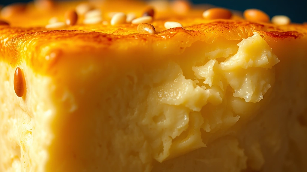 detail: extreme close-up of baked tofu corner showing crispy golden exterior and creamy interior texture, sesame seed on top, shallow depth of field, warm studio lighting