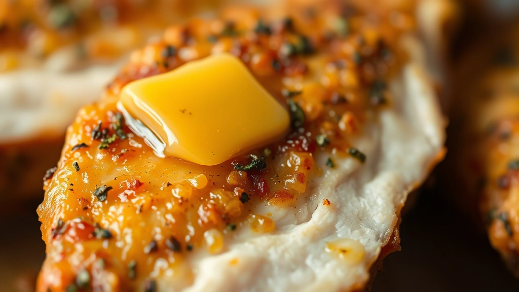 detail: close-up macro shot of crispy golden turkey wing skin with herb coating and glistening butter, shallow focus on texture, warm natural light, no text or logos