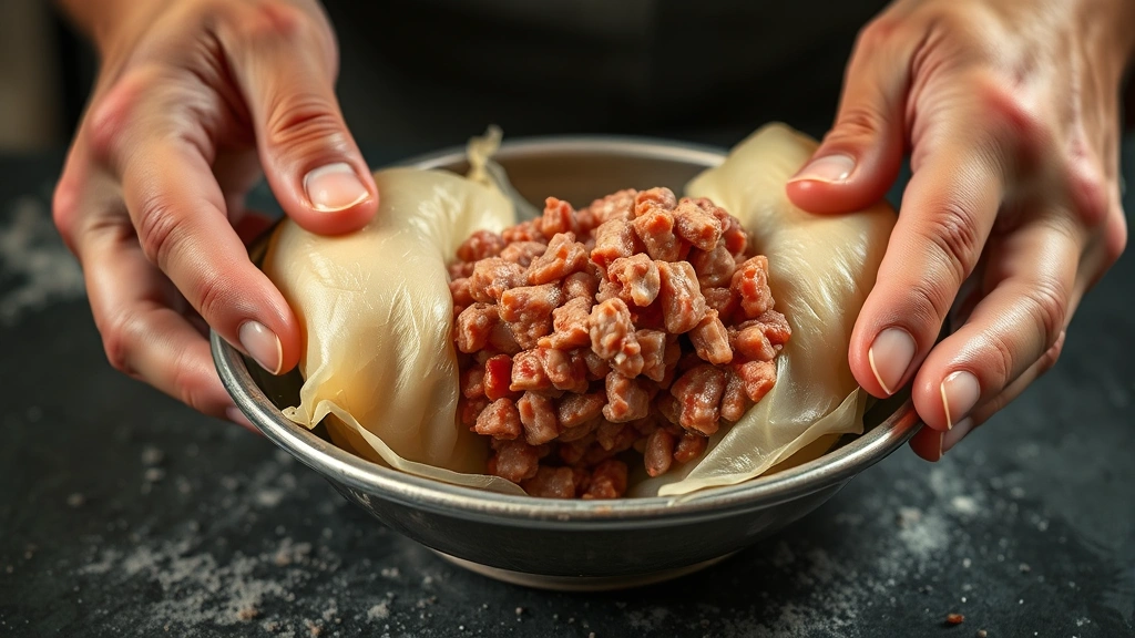 process: hands stuffing sausage casings with meat mixture, photorealistic, natural light, no text, close action shot