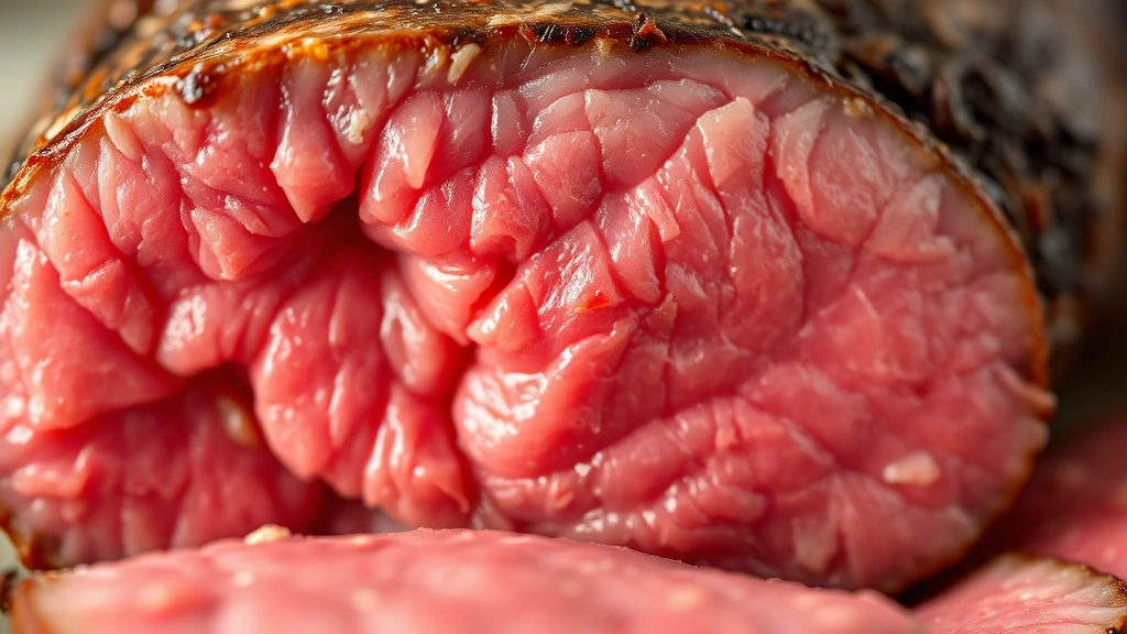 detail: close-up of sliced beef tongue showing tender interior texture and rich color, photorealistic, natural light, no text