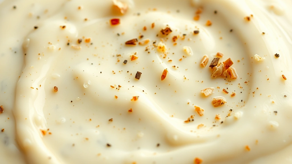 detail: close-up of creamy Caesar dressing texture with visible Parmigiano-Reggiano flakes and fresh cracked pepper, photorealistic, natural light, macro photography, no text