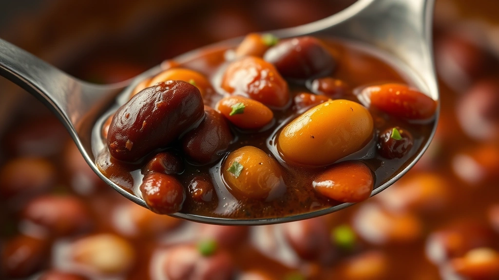 detail: close-up spoonful of bison chili with kidney beans and meat visible, photorealistic, natural warm lighting, shallow depth of field, no text