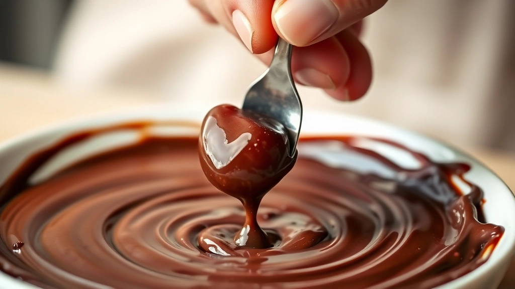 process: hands dipping fresh grape into melted colored chocolate coating with fork, droplets falling, shallow depth of field, natural light, no text