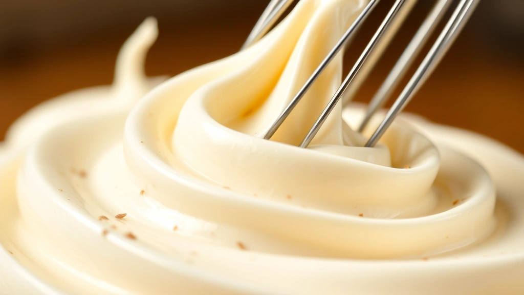 detail: close-up of stiff peaks of Chantilly cream with vanilla bean specks visible, whisk lifting cream, photorealistic, warm natural light, no text