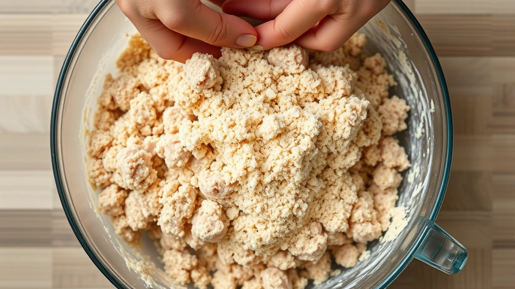 process: hands gently mixing ground chicken with breadcrumb mixture in a large bowl, showing the soft texture and binding, photorealistic, natural light from above, no text