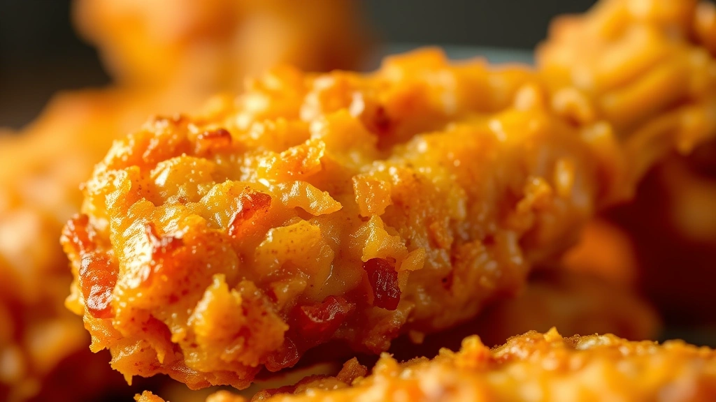 detail: close-up of single crispy golden chicken wing showing texture and crispiness, photorealistic, natural light, shallow depth of field, no text