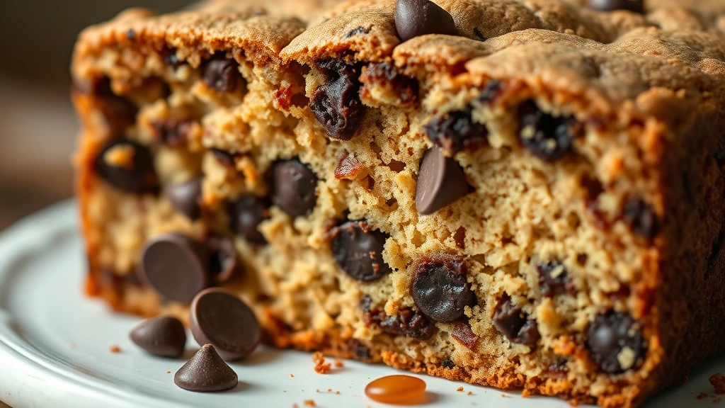 detail: close-up cross-section of chocolate chip cake slice showing texture and chocolate chips, photorealistic, natural light, no text