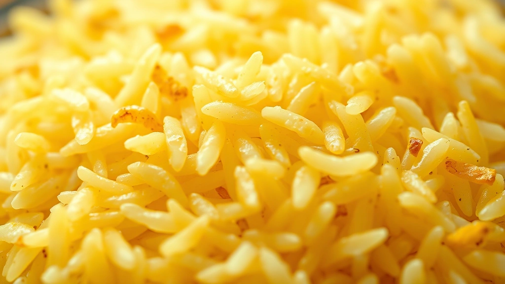 detail: close-up of individual crispy golden rice grains with butter coating, photorealistic, macro photography, natural light, no text, shallow depth of field