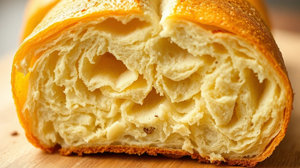 detail: close-up cross-section of sliced Cuban bread showing soft pillowy crumb structure, golden exterior crust, and tender interior, shallow depth of field, natural daylight, no text