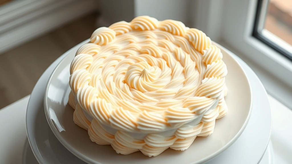 hero: Cultist Circle cake with concentric spiral frosting design, white and pastel frosting swirls, perfect circular pattern, photorealistic, natural window light, no text, professional bakery style, clean white plate, shallow depth of field