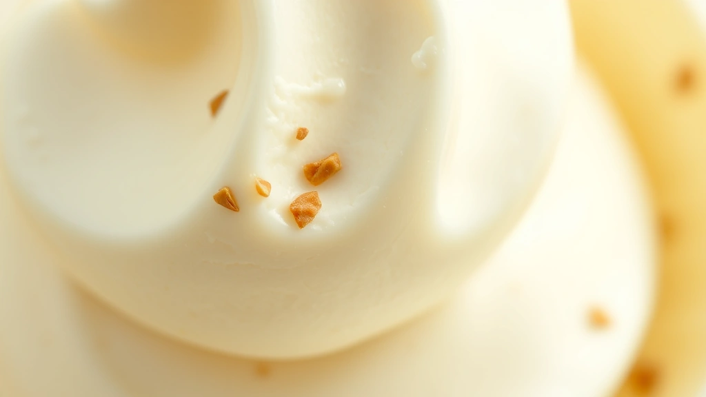 detail: close-up of creamy soft-serve ice cream texture with vanilla specks visible, soft focus background, macro shot showing smooth consistency, natural light from above