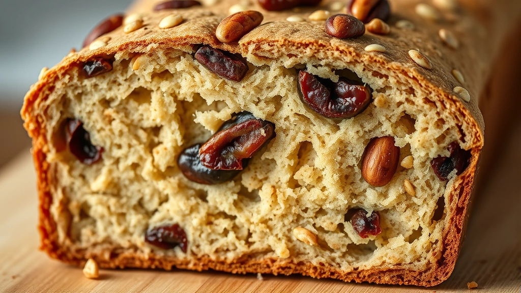 detail: close-up cross-section of date nut bread showing tender crumb with visible dates and toasted nuts, photorealistic, soft natural light, no text