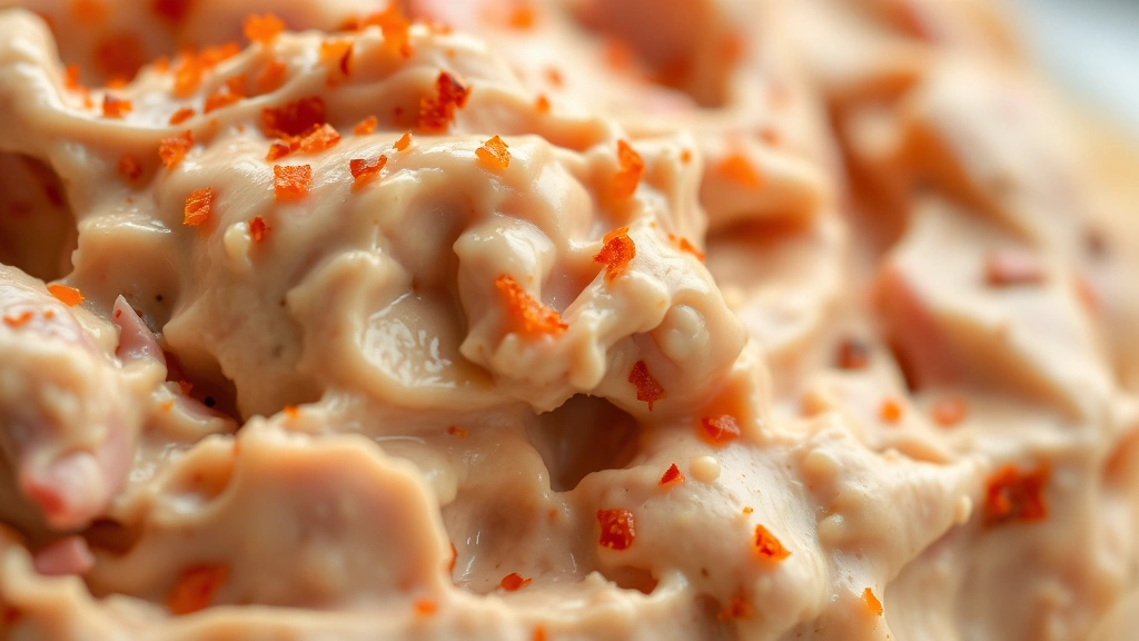 detail: close-up of deviled ham spread texture with smooth creamy surface and paprika garnish, shallow depth of field, natural light, no text