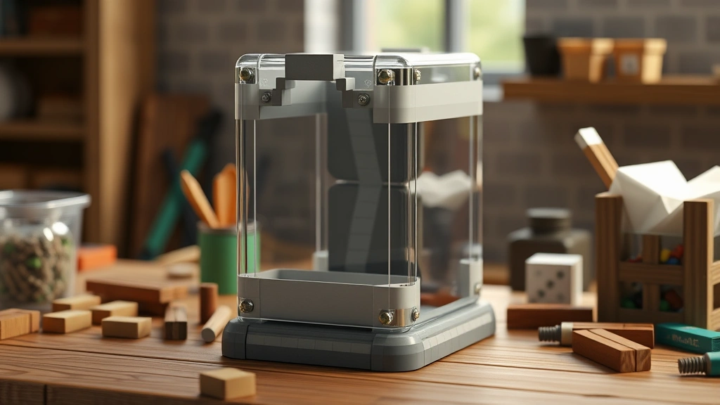 hero: Minecraft dispenser block displayed on crafting table, photorealistic 3D render, natural lighting, surrounded by crafting materials, no text