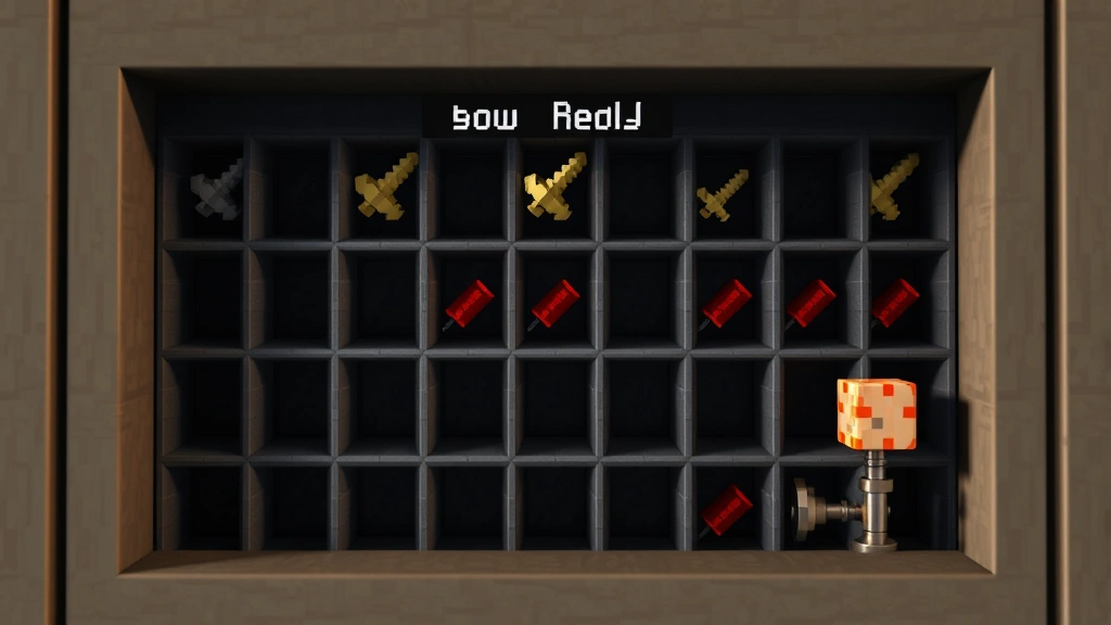 detail: close-up of Minecraft dispenser crafting recipe grid, photorealistic 3D render, natural lighting showing cobblestone bow and redstone arrangement, no text