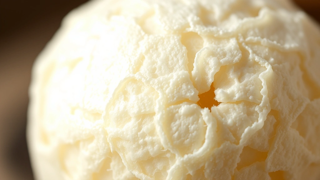 detail: close-up macro shot of single divinity piece showing texture and airy structure, creamy white color with crusty exterior, soft shadows, natural light, no text or watermarks