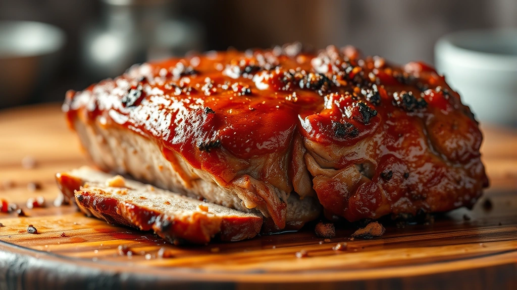 hero: golden-brown BBQ brisket with thick smoky bark, perfect dry rub coating, glistening surface, photorealistic, warm natural lighting, shallow depth of field, no text