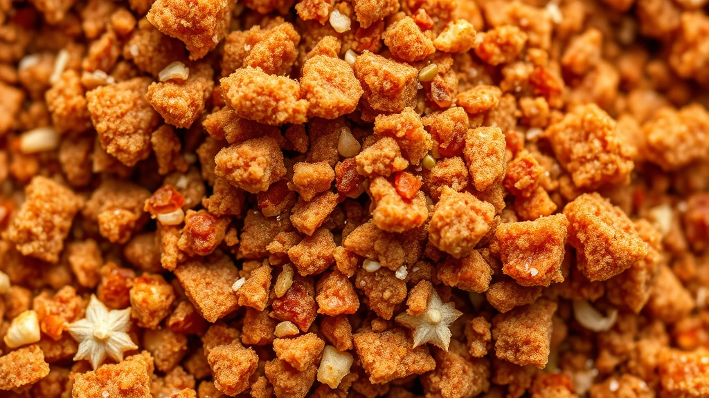 detail: close-up macro of dry rub spice blend showing brown sugar crystals, paprika color, garlic powder, individual spices visible, photorealistic, bright natural lighting, high magnification, no text