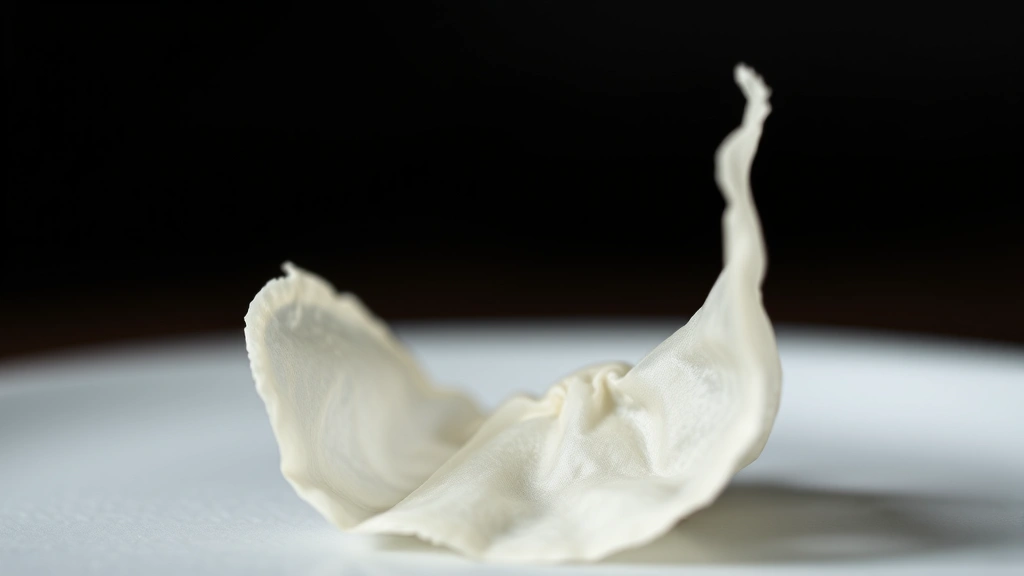 detail: close-up macro shot of single dumpling wrapper showing thin delicate center and slightly thicker crimped edges, backlit to show translucency, no text