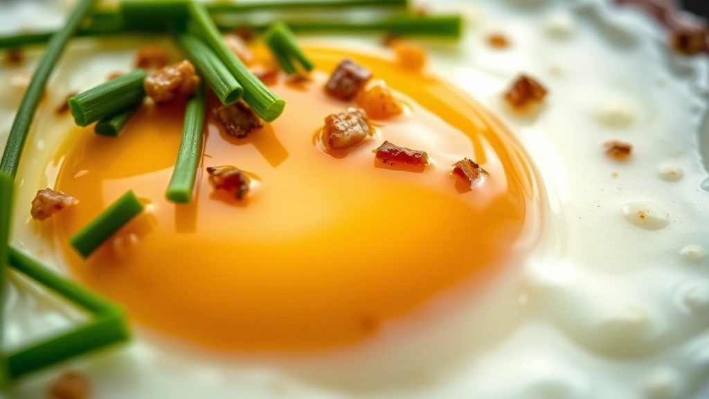 detail: extreme close-up of golden runny egg yolk with brown butter pooling around it, fresh chives and pepper flakes on top, shallow depth of field, no text