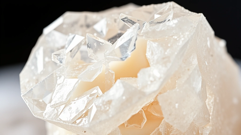 detail: close-up of individual ender crystal showing faceted sugar exterior and creamy filling, photorealistic, natural light, no text