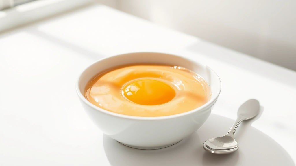 hero: perfectly thickened flax egg in white bowl, golden-beige gel texture, spoon resting beside, natural morning light through window, minimalist white background, food photography