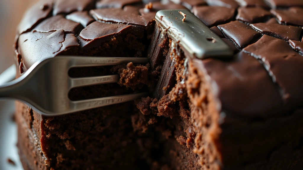 detail: close-up of torte cross-section showing fudgy interior and crackly chocolate top, fork cutting through, rich dark color, natural soft lighting, photorealistic, no text