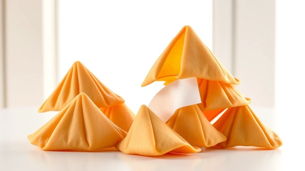 hero: golden crispy fortune cookies stacked beautifully with one broken open showing fortune inside, warm buttery color, soft natural window light, clean white background, appetizing and elegant