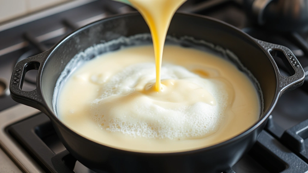 process: Hot butter foaming in a cast-iron skillet just before pouring in the batter, steam rising, stovetop setting, natural light, no text, photorealistic