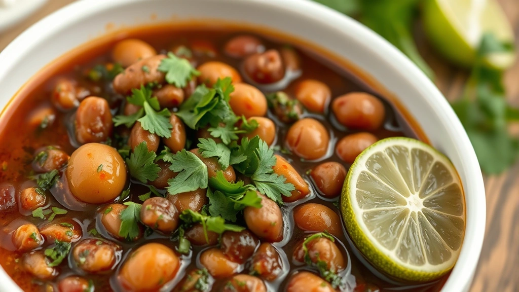 detail: close-up of finished ghormeh sabzi in white bowl showing texture of herbs, kidney beans, and dark broth with dried lime, photorealistic, natural light, no text