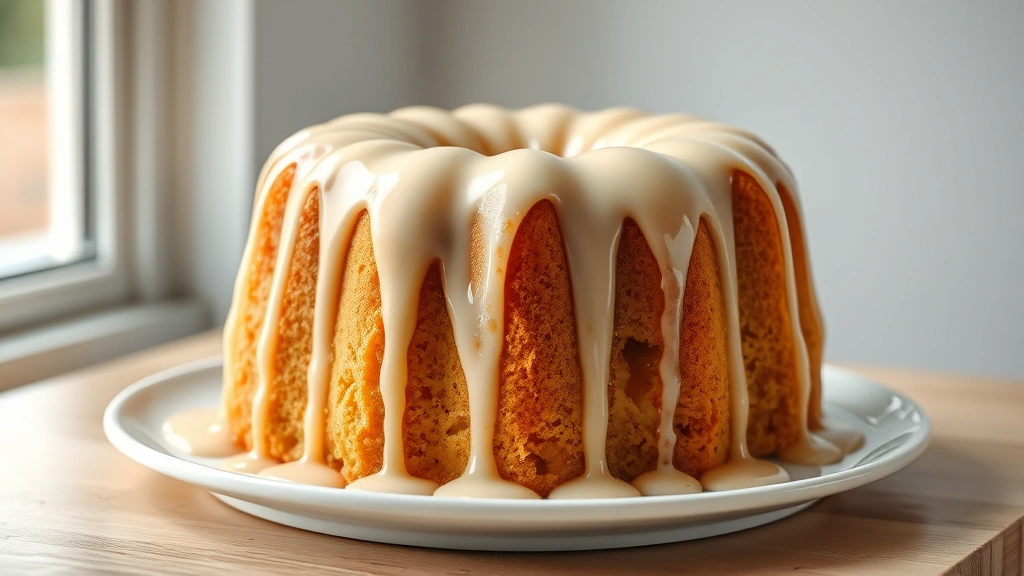 hero: glossy vanilla glaze icing dripping elegantly down sides of golden lemon pound cake, photorealistic, natural window light, no text, professional bakery style