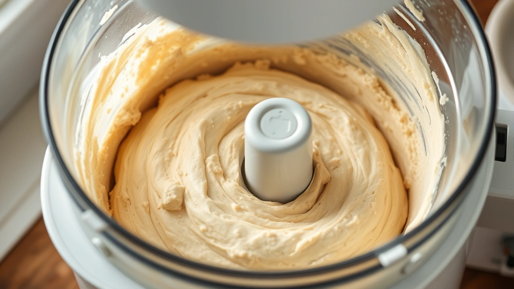 process: bread maker machine with gluten-free dough inside, showing the mixing cycle in action, close-up of thick batter texture, natural kitchen lighting, photorealistic, no text
