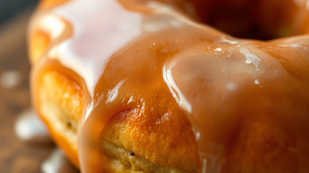 detail: close-up of a glazed donut with glaze dripping, photorealistic, natural light, no text, macro photography showing texture