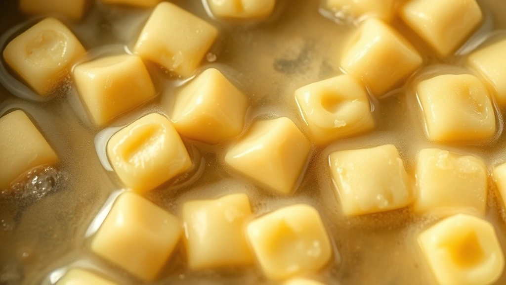 detail: close-up of finished gnocchi pieces floating in boiling water, steam rising, photorealistic, natural light, no text