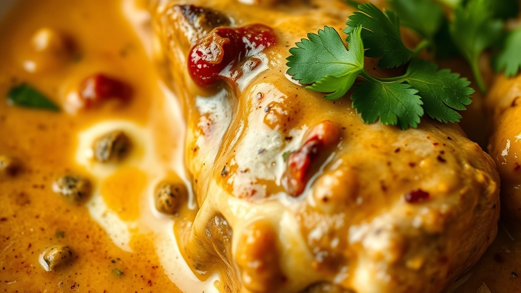 detail: close-up macro shot of creamy curry sauce coating tender goat meat piece, visible spices and coconut cream, fresh cilantro garnish, photorealistic, warm side lighting, no text