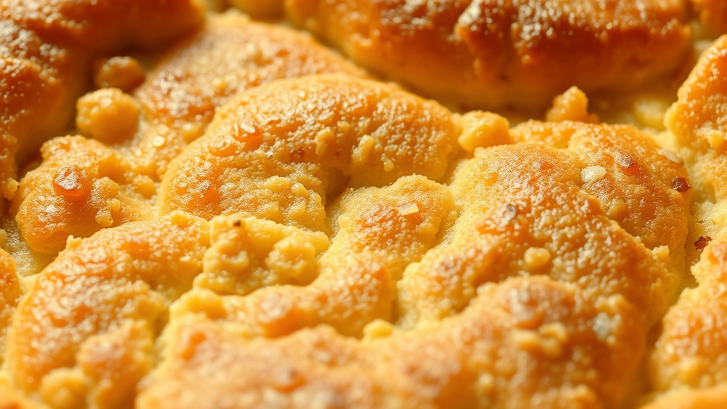 detail: Close-up of the baked crust's texture showing the golden-brown color and crumbly texture, with butter sheen visible, photorealistic, natural light, no text