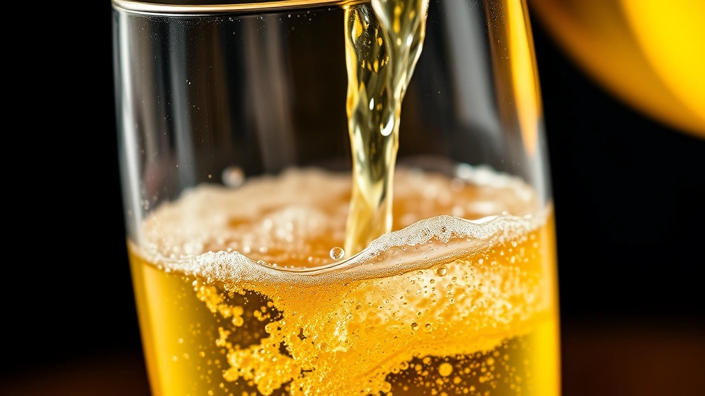 detail: close-up of carbonated cider being poured into a glass showing fine bubbles and golden color, photorealistic, no text