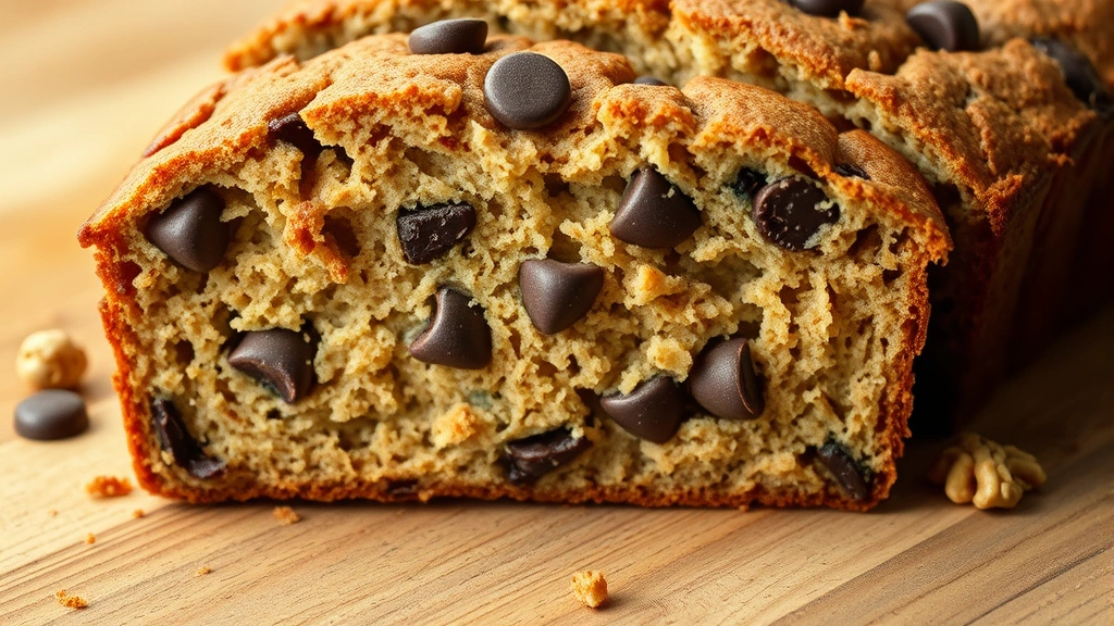 detail: close-up cross-section of sliced zucchini bread showing moist tender crumb, chocolate chips and walnut pieces scattered throughout, golden-brown color, photorealistic, natural light, no text, on wooden surface