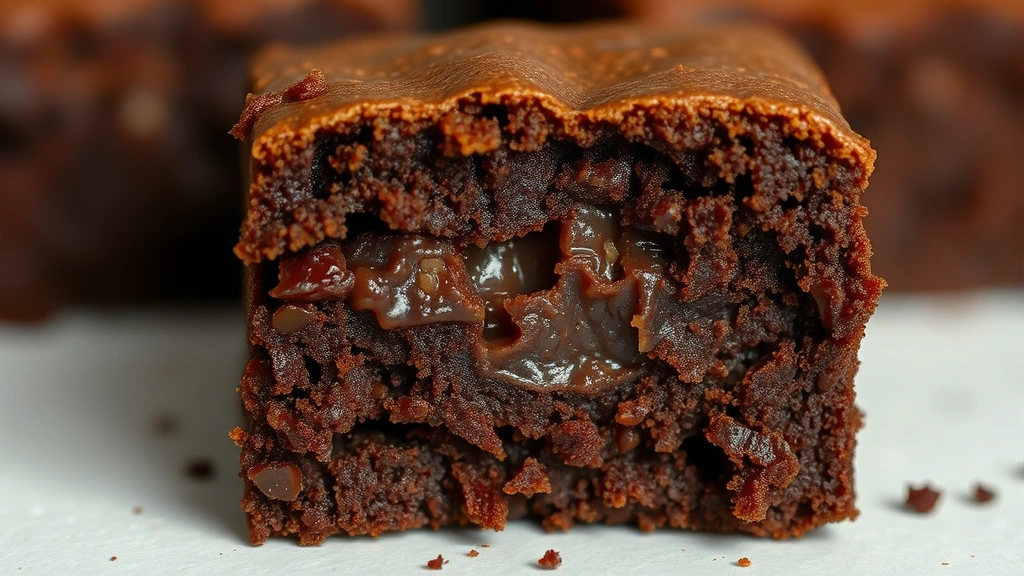 detail: close-up cross-section of brownie showing fudgy center and crispy edge, photorealistic, macro photography, natural light, no text or watermark
