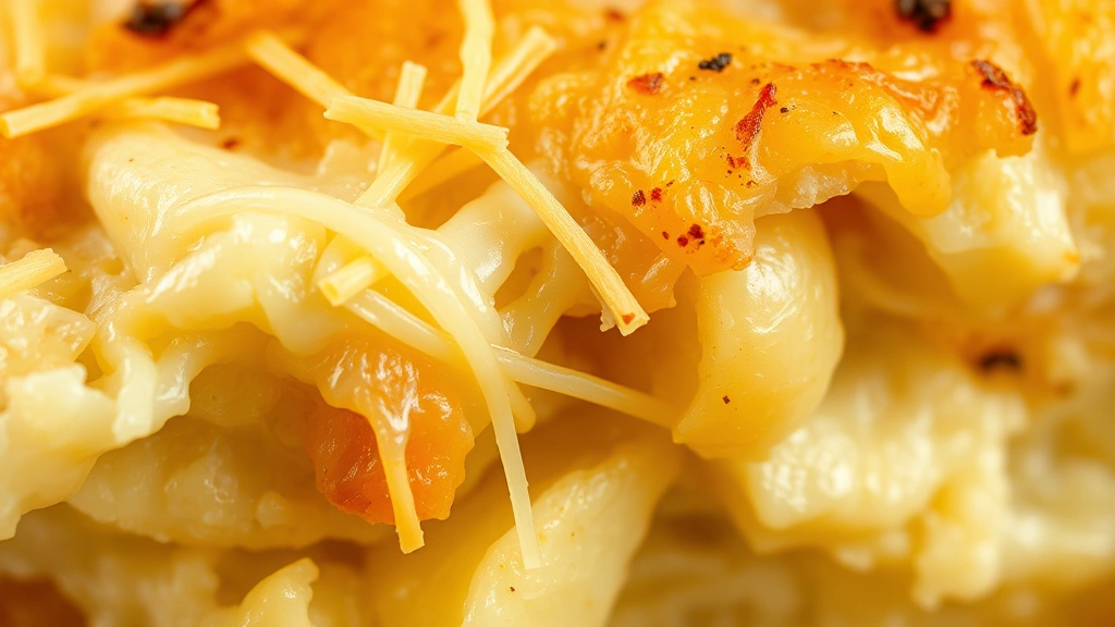 detail: close-up of creamy potato and cheese layers of hobo casserole, melted cheese strings, potatoes visible between layers, warm golden lighting, macro photography style, no text