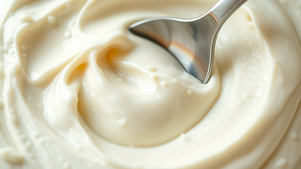 detail: close-up of smooth homemade cream cheese texture with spoon, photorealistic, soft natural light, no text