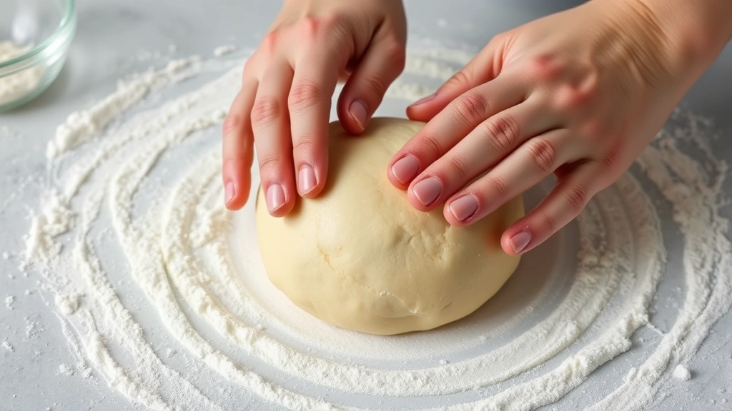 process: hands shaping yeast roll dough into smooth ball on floured surface, photorealistic, natural daylight, no text, showing technique clearly