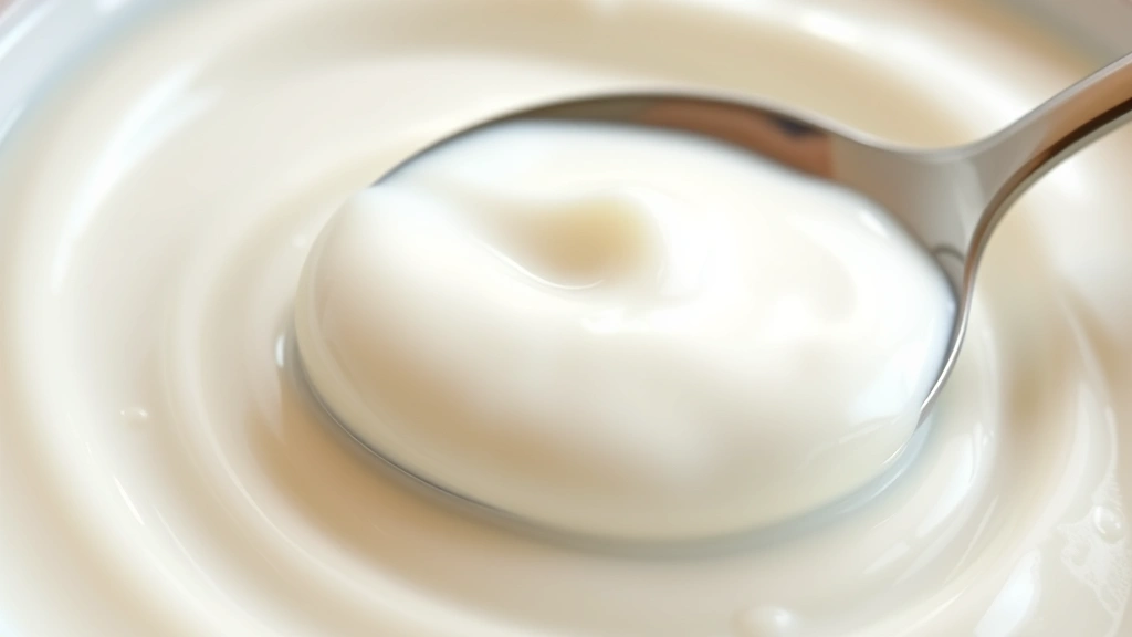 detail: close-up cross-section of set yogurt showing creamy texture with spoon, photorealistic, soft natural light, no text