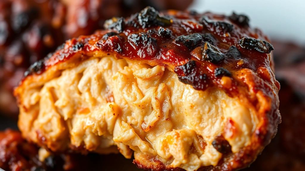 detail: close-up of caramelized jerk-spiced chicken crust showing beautiful brown exterior and juicy interior, photorealistic, natural light, shallow depth of field, no text