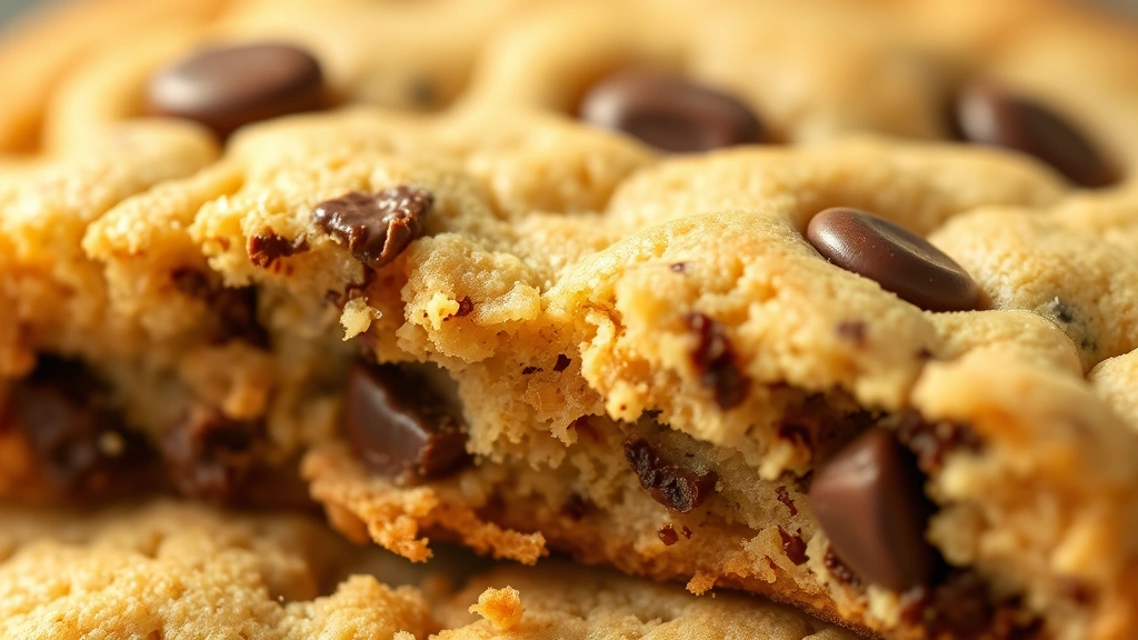 detail: close-up macro shot of a single warm lactation cookie broken in half showing chewy texture, melted chocolate chips visible, steam rising, creamy interior texture, warm golden lighting, photorealistic, no text