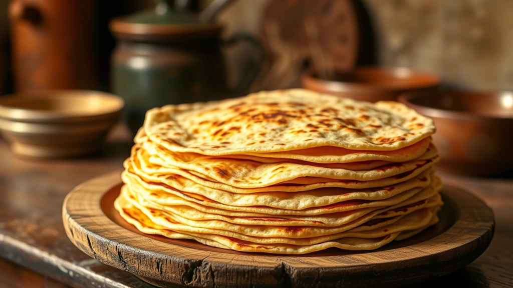 hero: stack of warm homemade masa harina tortillas piled on a rustic wooden plate with steam rising, some slightly charred, rustic Mexican kitchen setting, golden hour natural light, no text